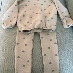 Rylee + Cru Cream and Green Polka Dot Kids Matching Set